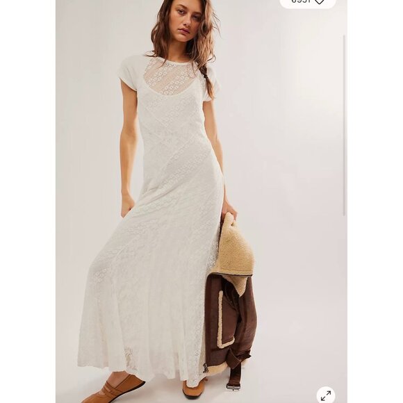 Free People Dress Cypress Bohemian Lace Maxi Ivory white size small No Slip - Picture 2 of 11